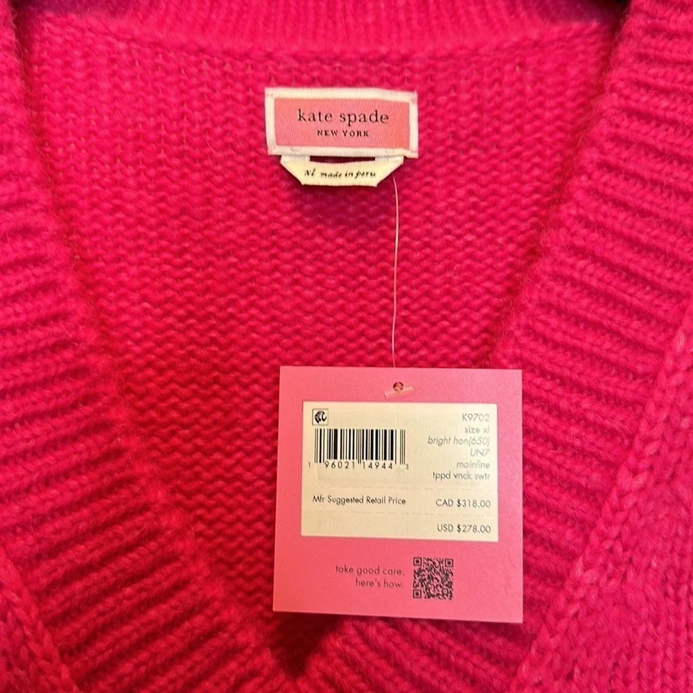 Kate Spade Tipped V Neck Sweater‎ color Pink Size XL NEW with TAGS!
